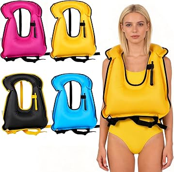 4 Pcs Inflatable Snorkel Vest Adults, Portable Swim Vest Jackets, Adjustable Kayaking Jackets Safety Vests for Snorkeling Swimming Surfing Diving