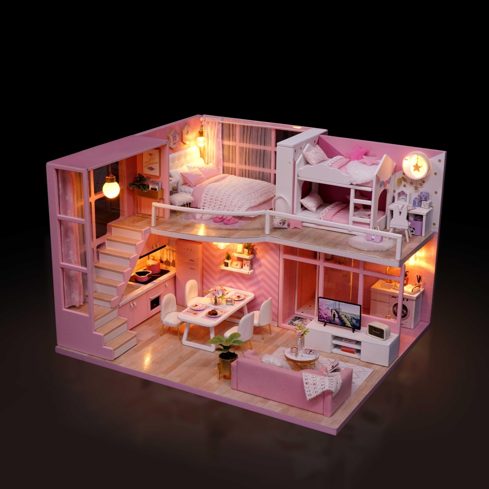 CUTEROOM Casa delle bambole in Miniatura Casa delle Bambole Legno in Kit con Mobili e Musica Casa Modello per Ragazze E Ragazzi