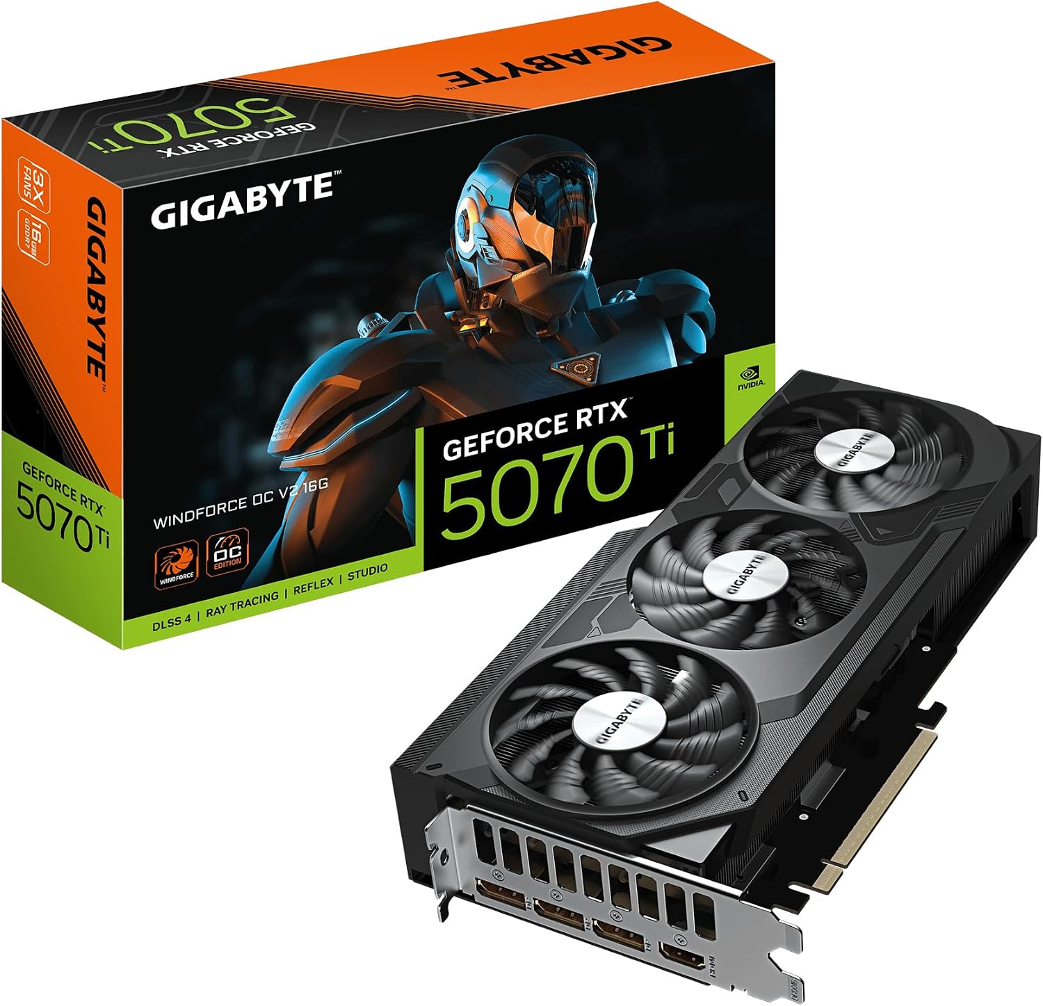 GeForce RTX 5070 Ti WINDFORCE OC V2 16G Graphics Card - 16GB GDDR6, 256bit, PCI-E 5.0, 2497 MHz Core Clock, 3 x DisplayPort, 1 x HDMI, GV-N507TWF3OCV2-16GD