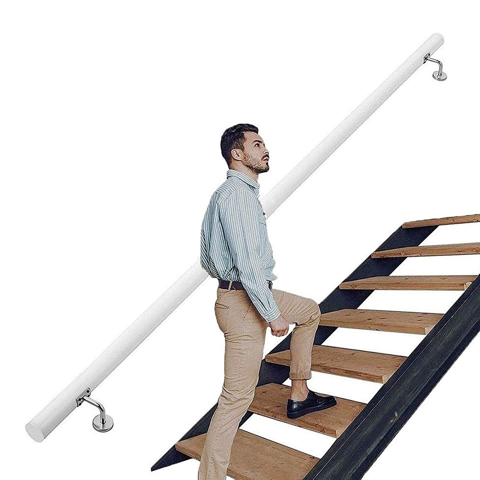 1ft-20ft corrimano per scale in legno bianco, ringhiere per soppalchi del corridoio del giardino di casa, asta di supporto per corrimano antiscivolo per ville, kit completo (dimensioni : 12ft) ( 3ft