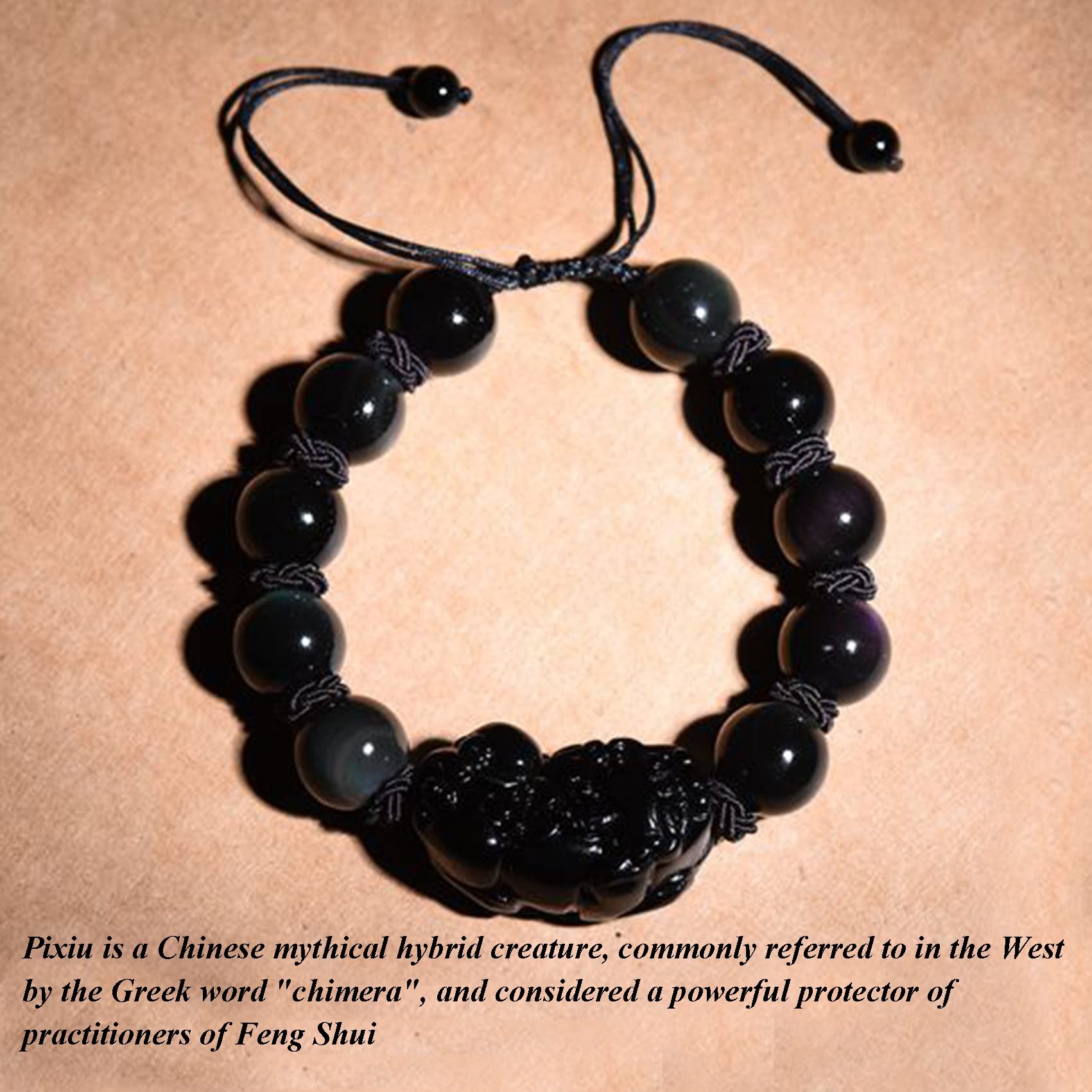 Obsidiana Negra, Pi Yao Hilo Rojo Riqueza Reiki Amuleto Suerte Ajustable Proteger del Mal Mujeres Hombres,Rojo,10mm