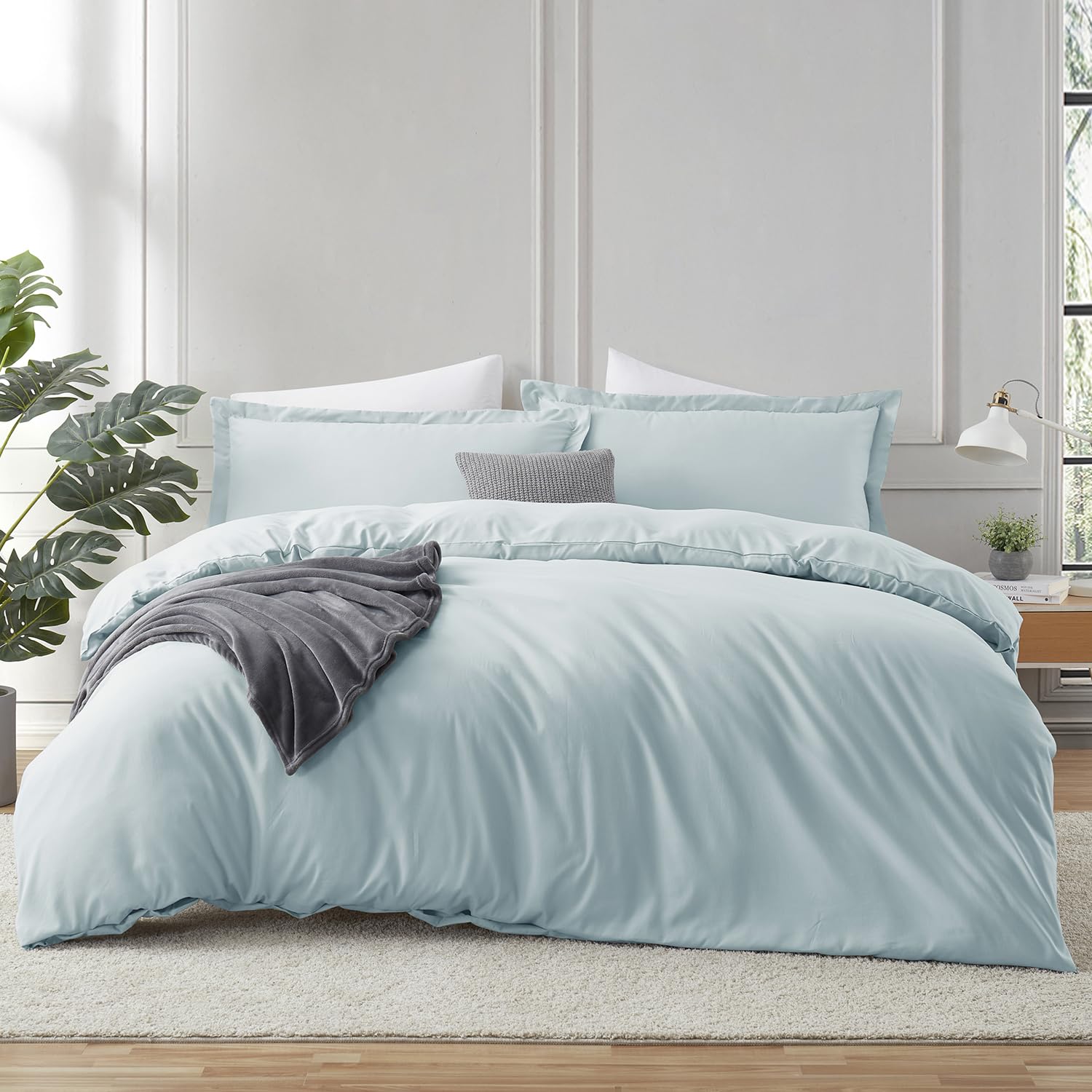Hearth & Harbor Light Blue Duvet Cover Full Size - 3 Piece Bedding Set, Soft Double Brushed Comforter Cover Set with Button Closure, 1 Full Duvet Cover 80x90 inches and 2 Pillow Shams — image 1