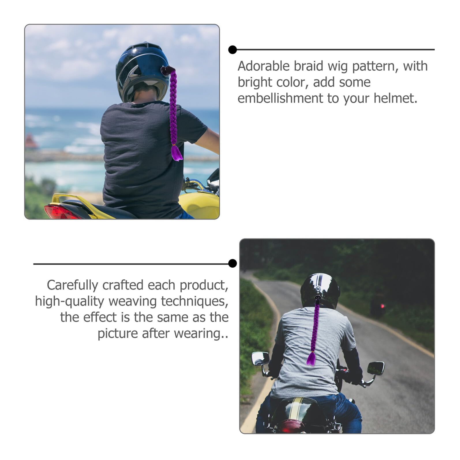 Healvian Accesorio para Casco de Moto Peluca en Patrón Trenzado, Seguro Olor, Fibra Química Resistente a Alta Temperatura, Decoración Adorable para Casco de Hombre y Mujer