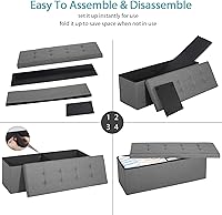 Vista 48 de ZENY Banco otomano plegable de almacenamiento de 43.3 pulgadas, reposapiés con asiento acolchado de espuma, ideal para dormitorio, entrada y sala