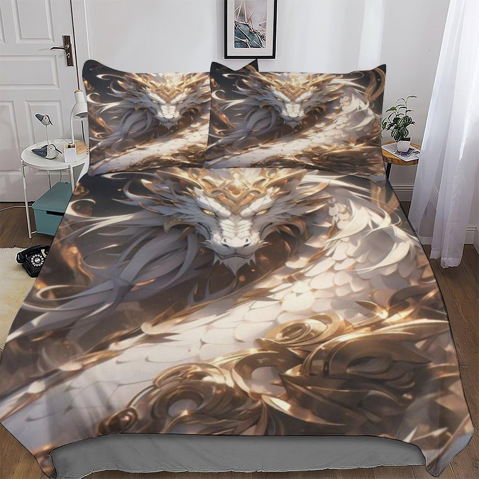Parure de lit dragon hypoallergénique en microfibre douce lit double