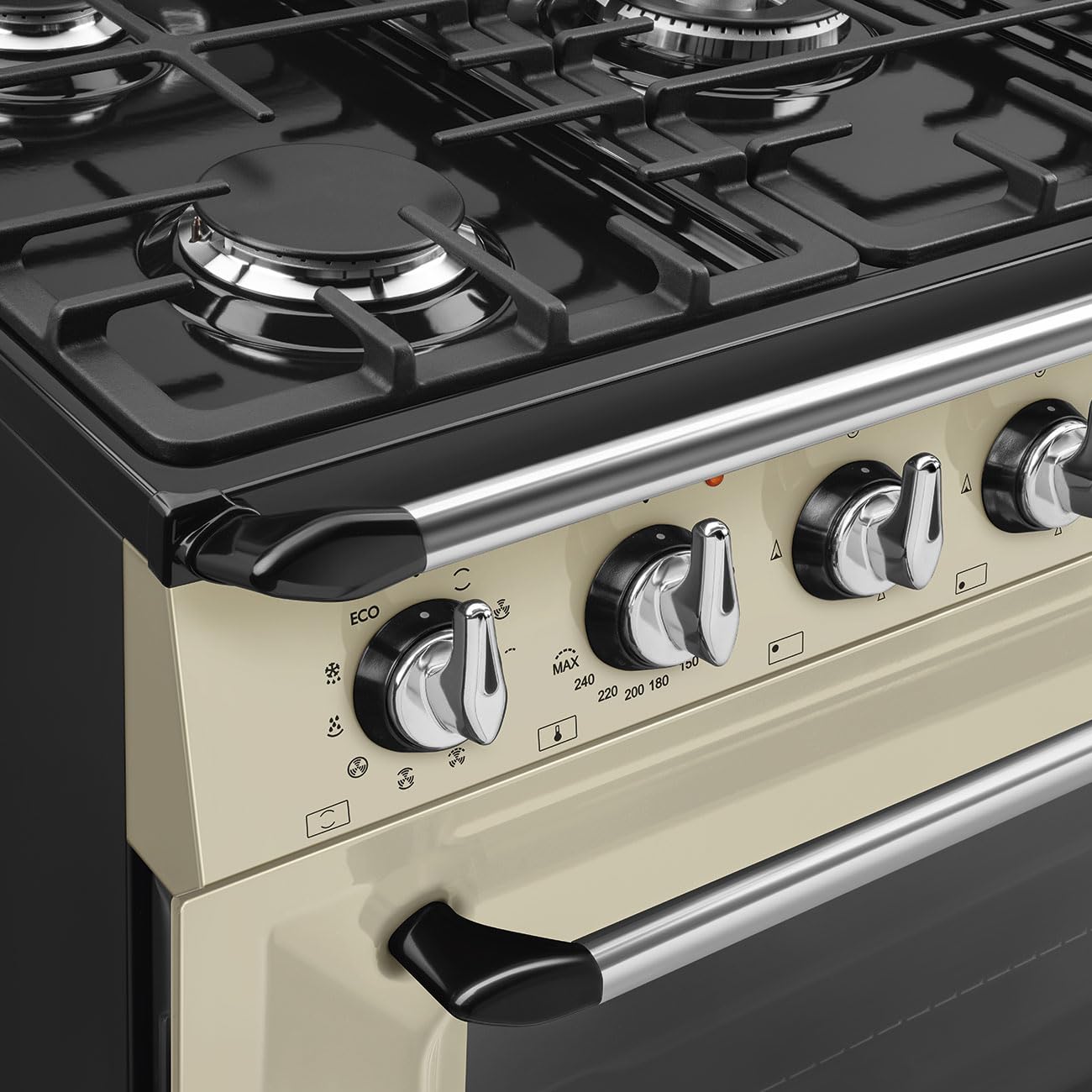 Smeg TR90GMP Cucina 90 Cm, Modello Victoria, Piano Cottura A Gas, 5 Fuochi, Forno Elettrico Multifunzione, Color Panna, Classe Energetica A