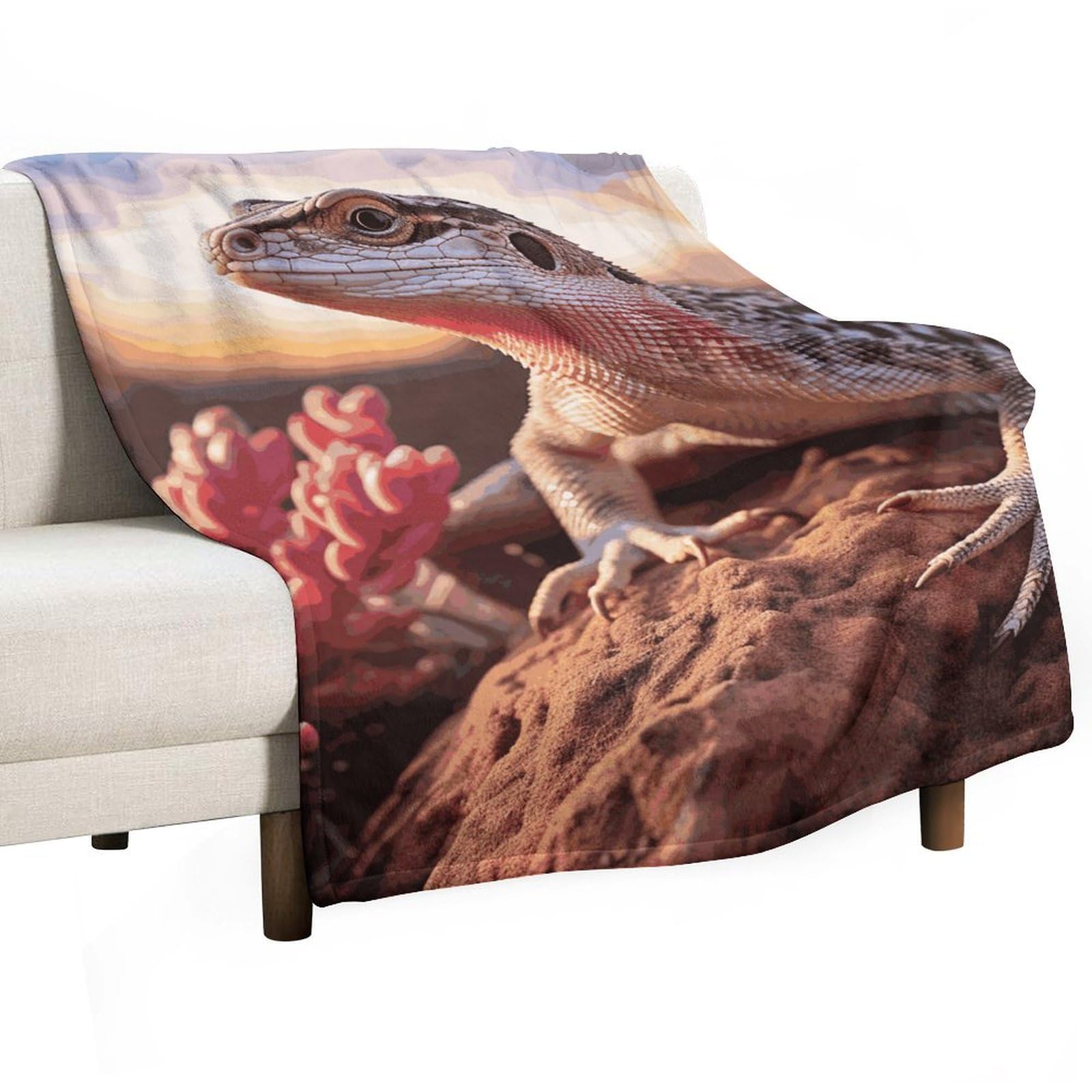 Couverture polaire en flanelle lézard blanc pour lit et canapé
