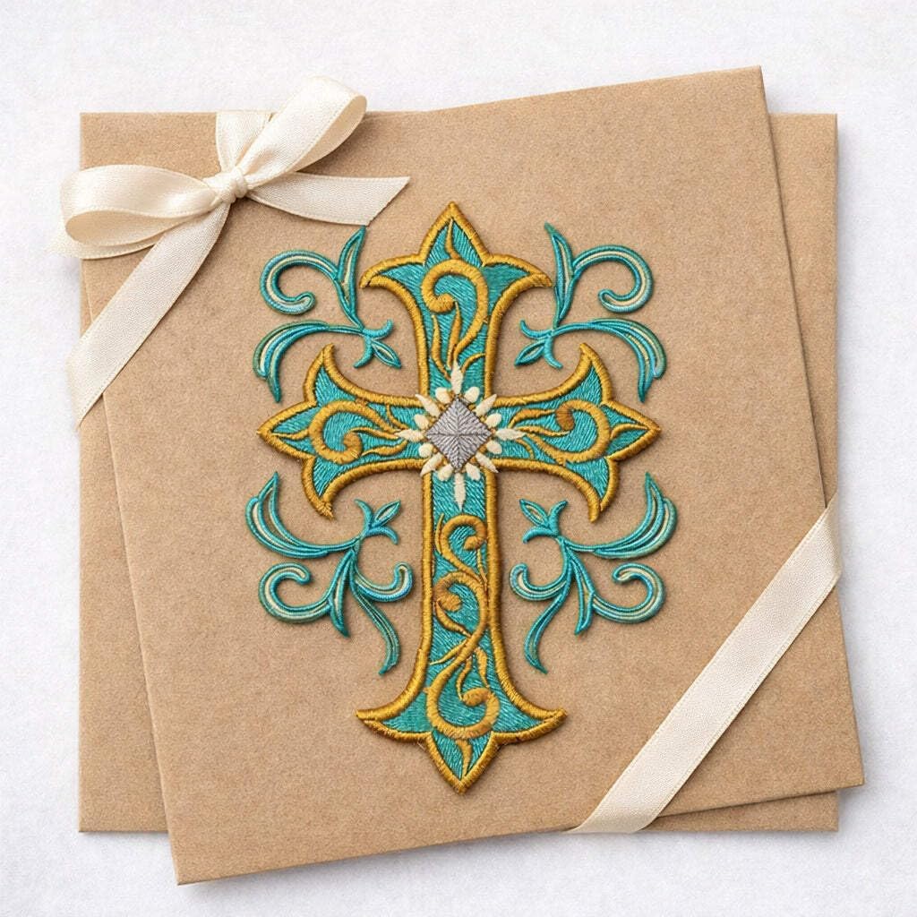 [Custom] Holy Sacred Cross with Nature's Bounty [Cross and Filigree Swirls] Embroidery Iron On/Sew Patch [7" x 4.7"][Made in USA]