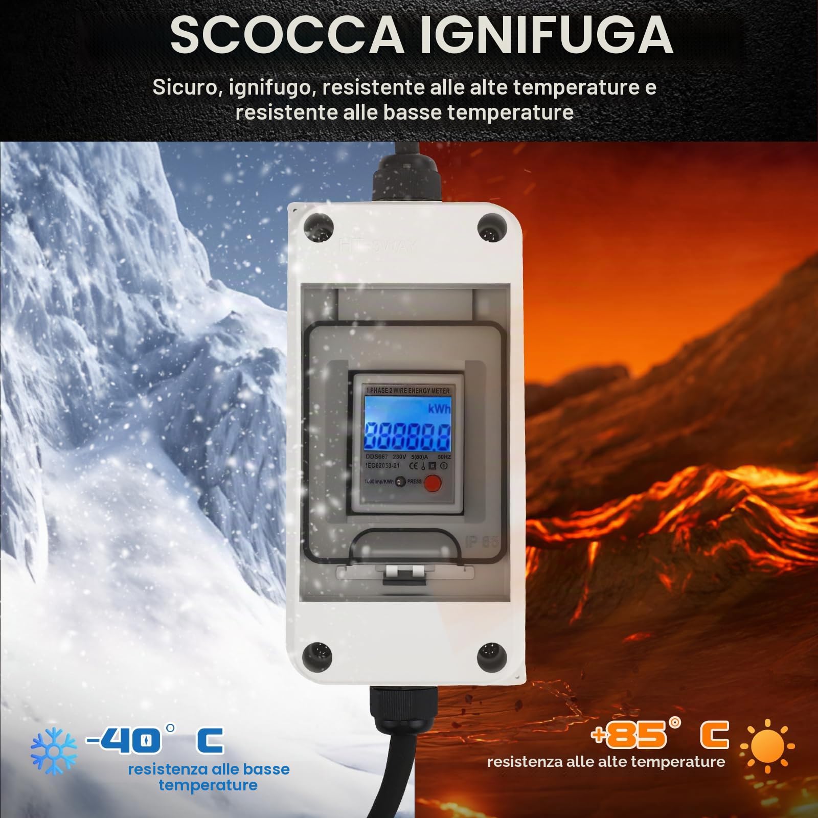 Contatore digitale mobile con reset, 230 V, 60 A, misuratore intelligente CEE per esterni, KWH, IP65, alloggiamento impermeabile per camper, veicoli elettrici, prese