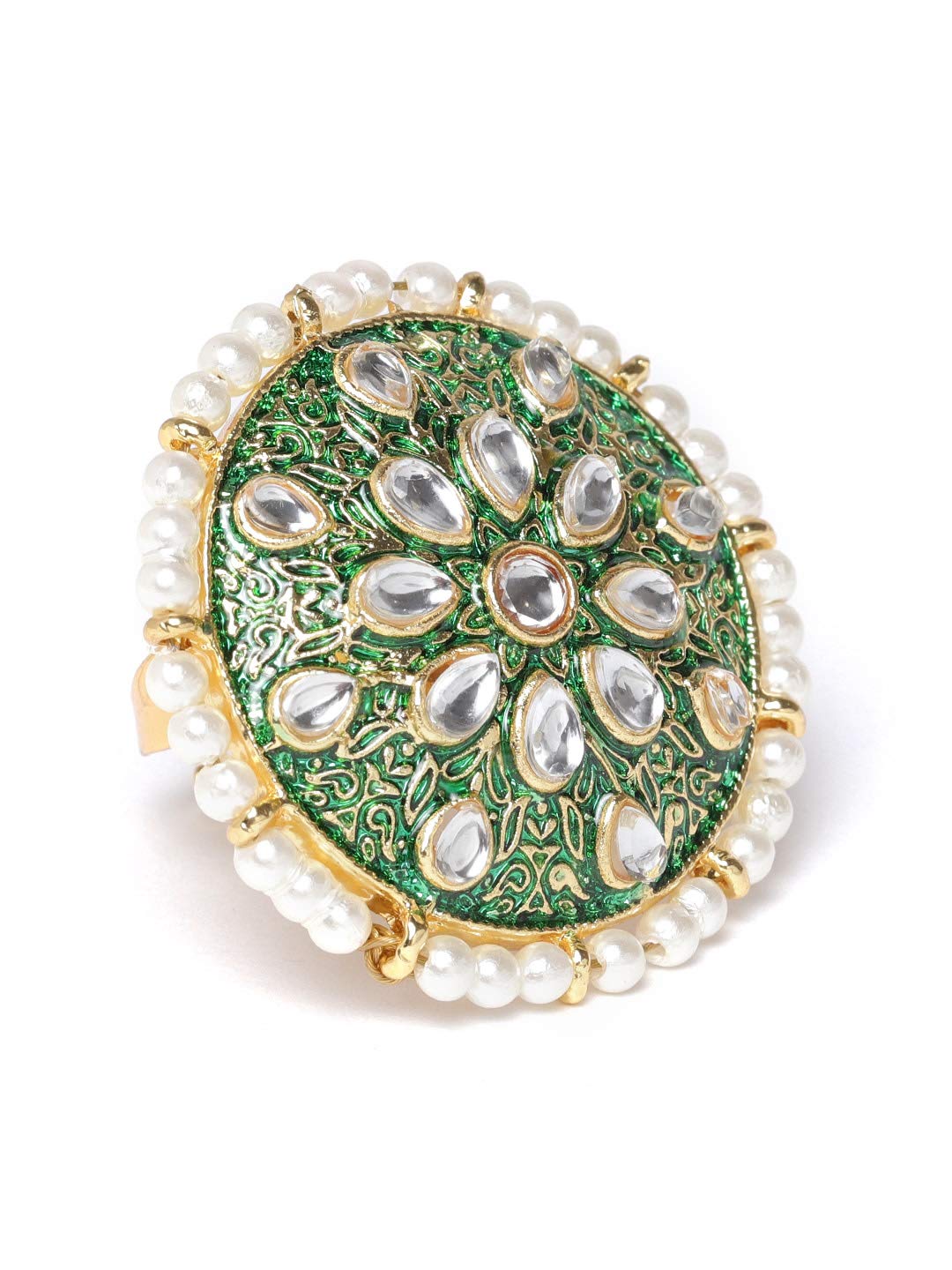 zaveri pearls Enamelling Green Kundan & Pearls Traditional Adjustable Finger Ring For Women-ZPFK9621-picture-37