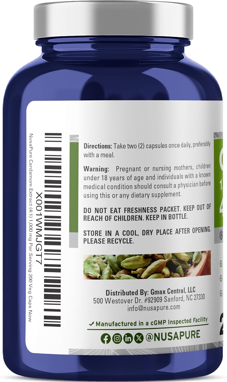 NusaPure Cardamom 4:1 Extract, 1000 mg Equivalent to 4,000mg 200 Vegetarian Capsules (Non-GMO, Vegan) - Image 2