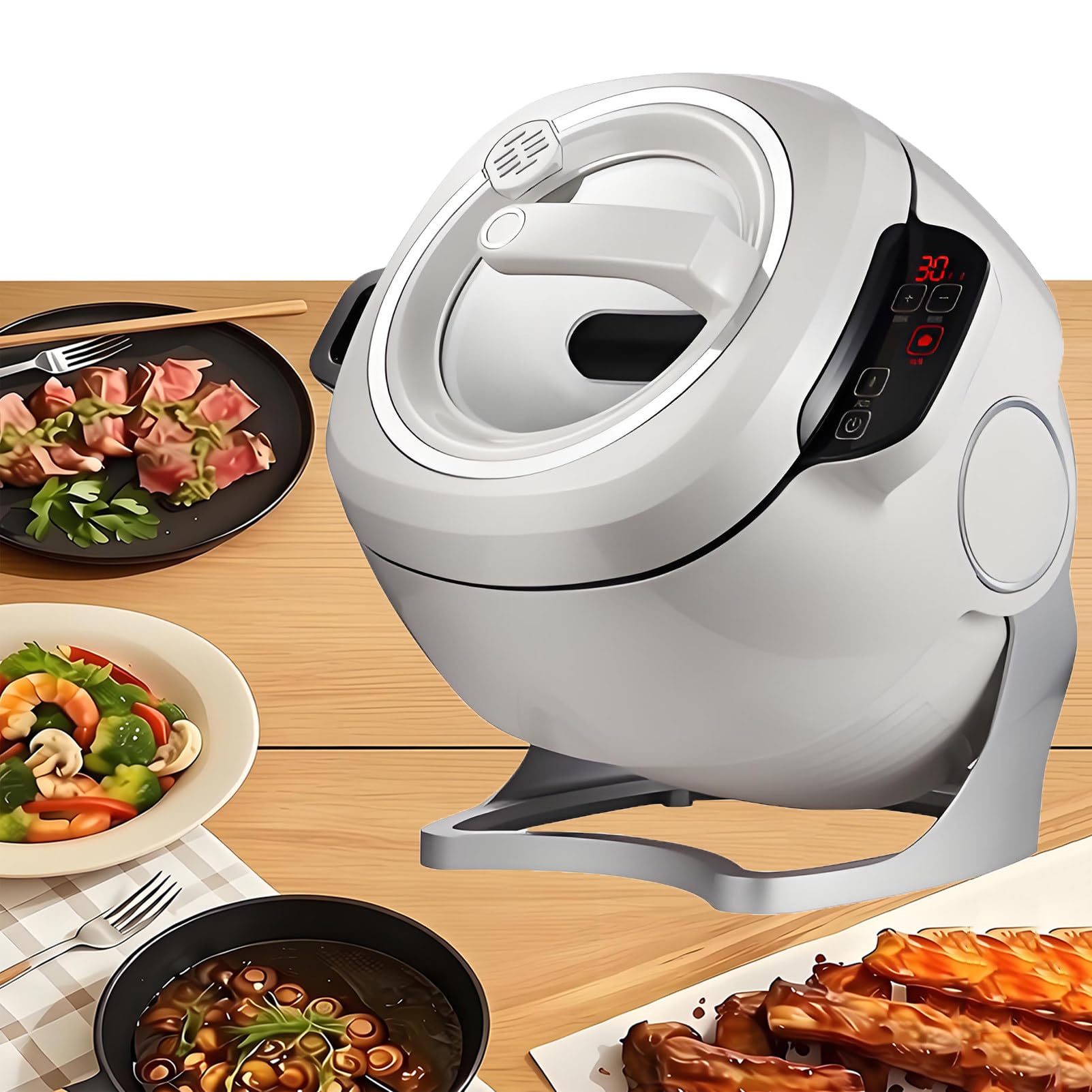 EpyGnom Automatic Cooking Wok Fried Rice Machine, 6L Self Stirring Pot with 3-Speed Adjustable, Touch Panel, 360° Rotating Electric Stir Fry Robot for Stir Frying, Stewing, Cooking 110V/1000W