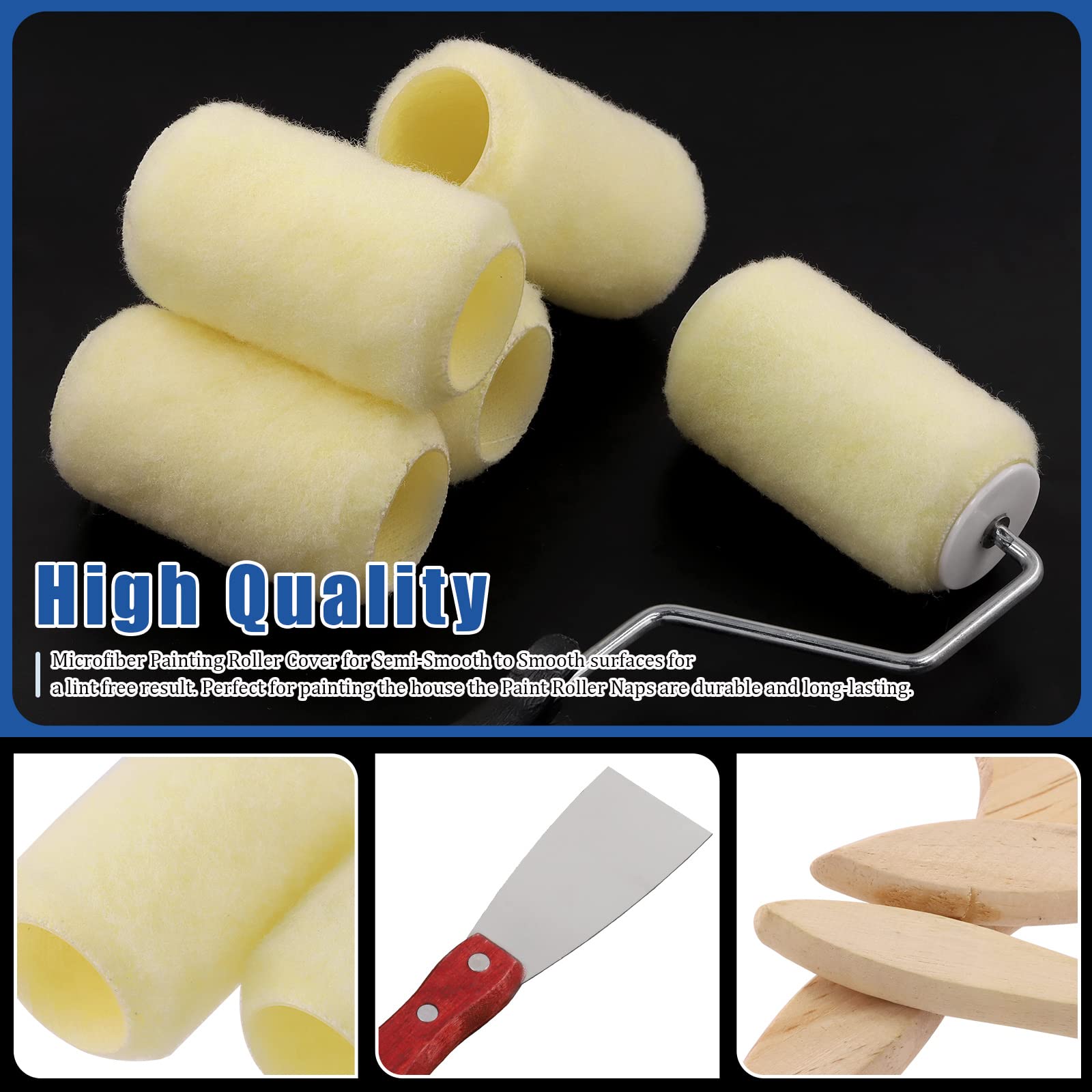 Glarks Kit di copertura per rullo da 13 pezzi, con 6 coperture per rullo da 10 cm, con 1 telaio a rullo, 5 pennelli da 1/1,5/2/2,5/3 di pollice e 1 coltello da stucco da 2 pollici per pittura della