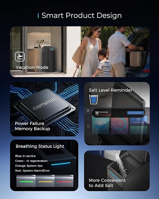 Water Softener System, 40,000 Grain Smart Whole House Water Softener with 5" Touchscreen, App Control, Up-Flow Regeneration, Salt Reminder & Vacation Mode, CS32-1035 miniatura 6