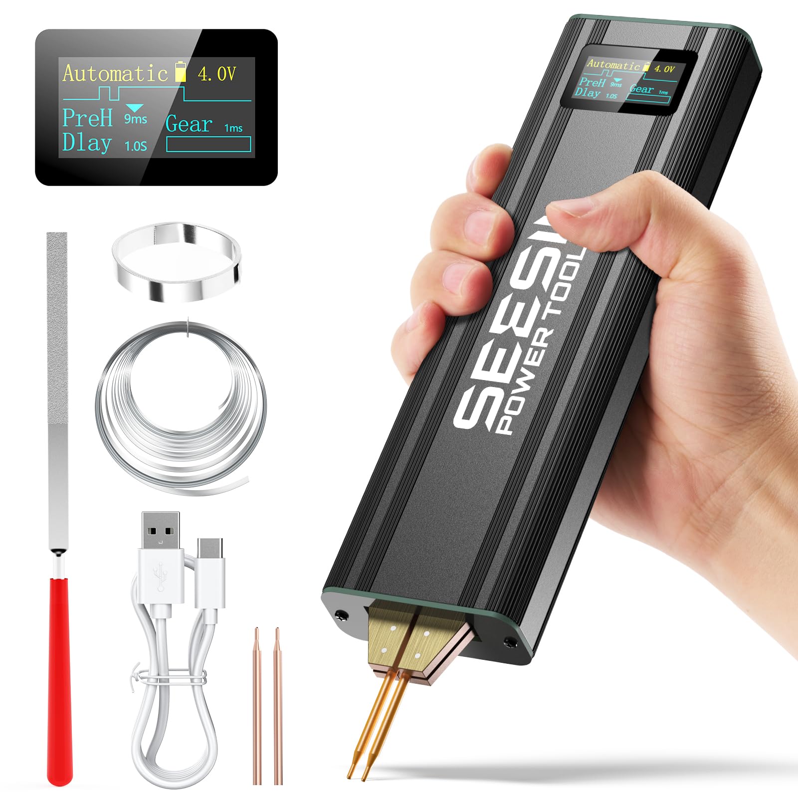 SEESII Punktschweißgerät für Akkus: Mini Schweißgerät mit wiederaufladbarem Akku, Spot Welder für vernickelte Folien bis 0,2 mm – zum Zusammenbau und Reparieren von Batteriepaketen