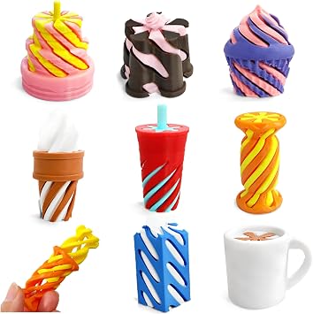8 Pack Impossible Cone Fidget Toys, Mini 3D Printed Spiral Cone Flexible Impossible Pyramid Passthrough Dessert Series, Fidget Toys for Stress Relief, Easter Basket Stuffers Essentials