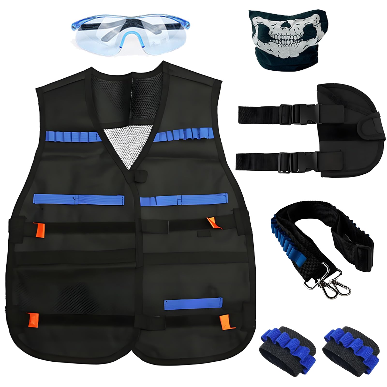 Taktische Weste Jungs Set für NERF-Waffen, Kinder Taktische Jacke Set mit Maske, Schutzbrille, 2 Armband, Dartgürteln, Waffenholster, Kids Tactical Vest für Nerf Zubehör