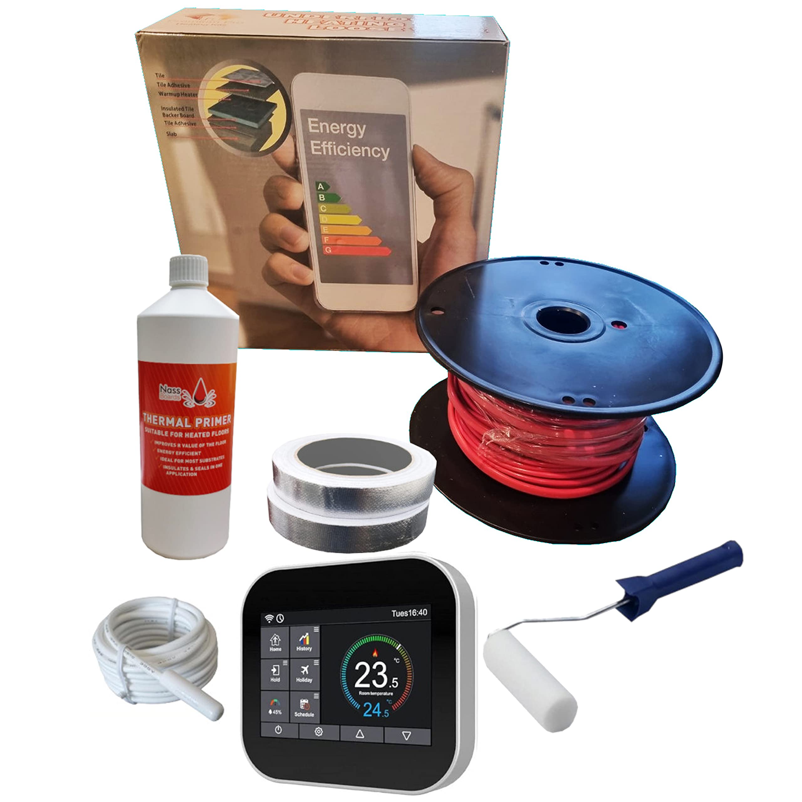 Nassboards Pro Elite Loose Cable Electric Underfloor Heating System 200w - Touch Screen, Wifi, Smart Thermostat with Installation Kit & Instructions for Carpet, Tiles, Laminate, Wood, Concrete