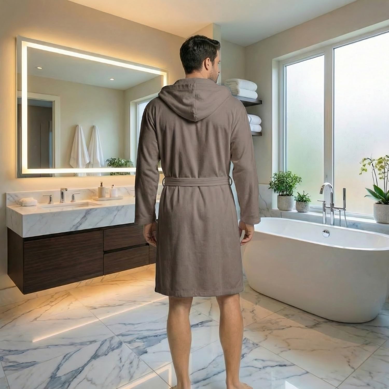 Intimitaly Peignoir en microfibre avec capuche, poches et ceinture, unisexe, séchage rapide, respirant, disponible en différentes couleurs