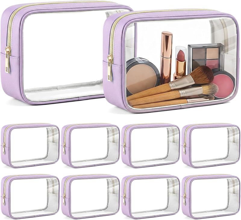 Necessaire transparente Abbylike com zíper, lavanda, pacote com 10