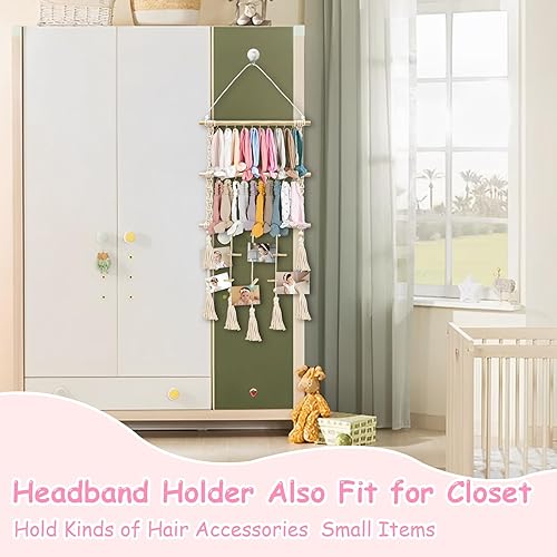 Miniatura 6 de Soporte para diadema organizador de lazos para el cabello para niñas, diademas de bebé, organizador de accesorios para el cabello con 20 ganchos de