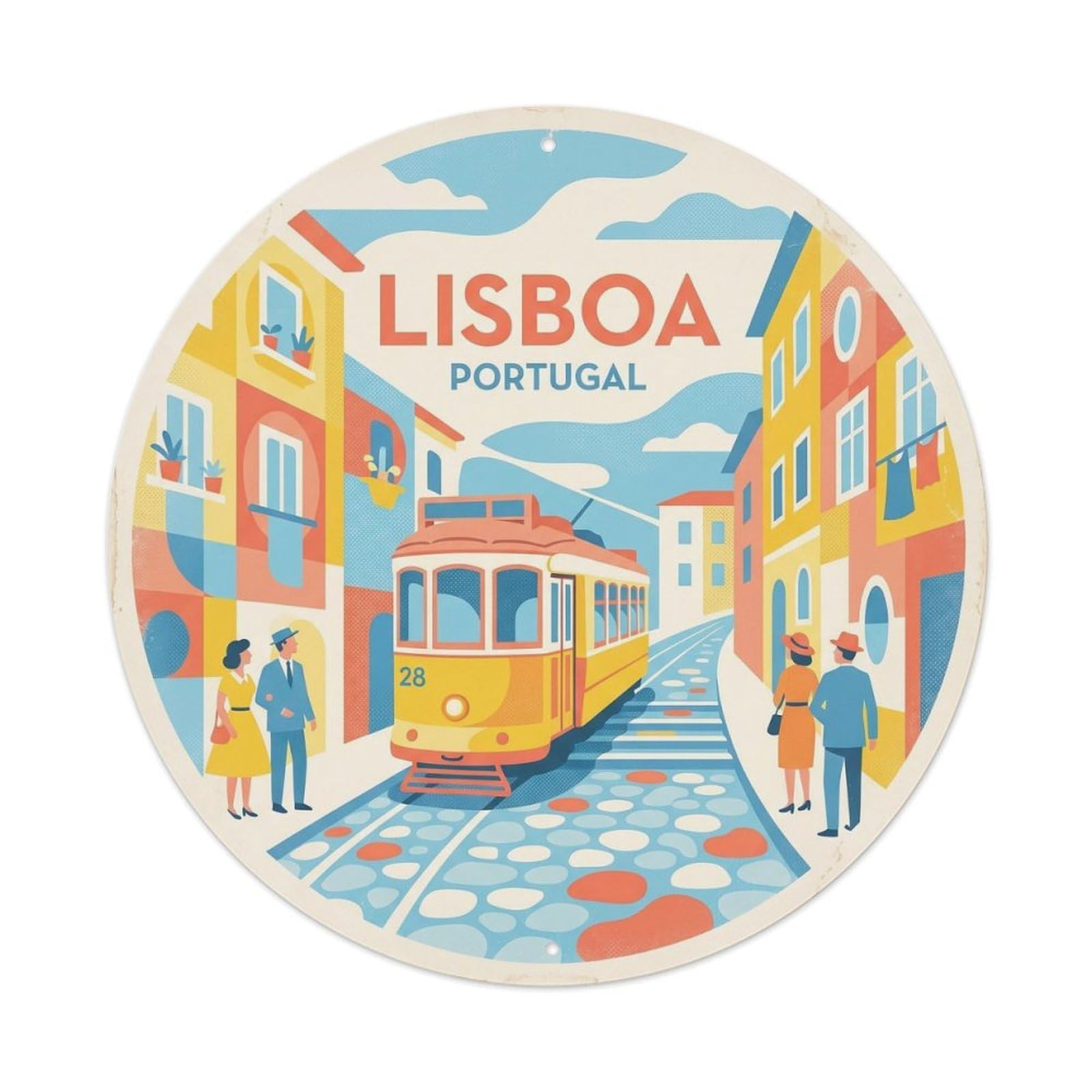 Olyhtr 8X8inch Classic Style Portugal Style Midcentury Lisboa Tram Regional Culture Metal Tin Sign