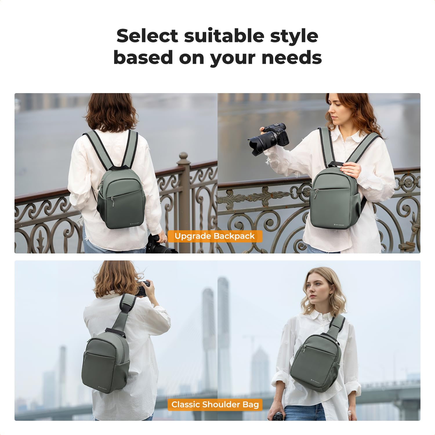 K&F CONCEPT Täglicher Kamerarucksack, Fotorucksack Klein Tragbar mit Verstellbarem Schultergurt für DSLR Kamera & Objektiv, Ideal für Alltag, Arbeit und Reisen (Dunkelgrün)