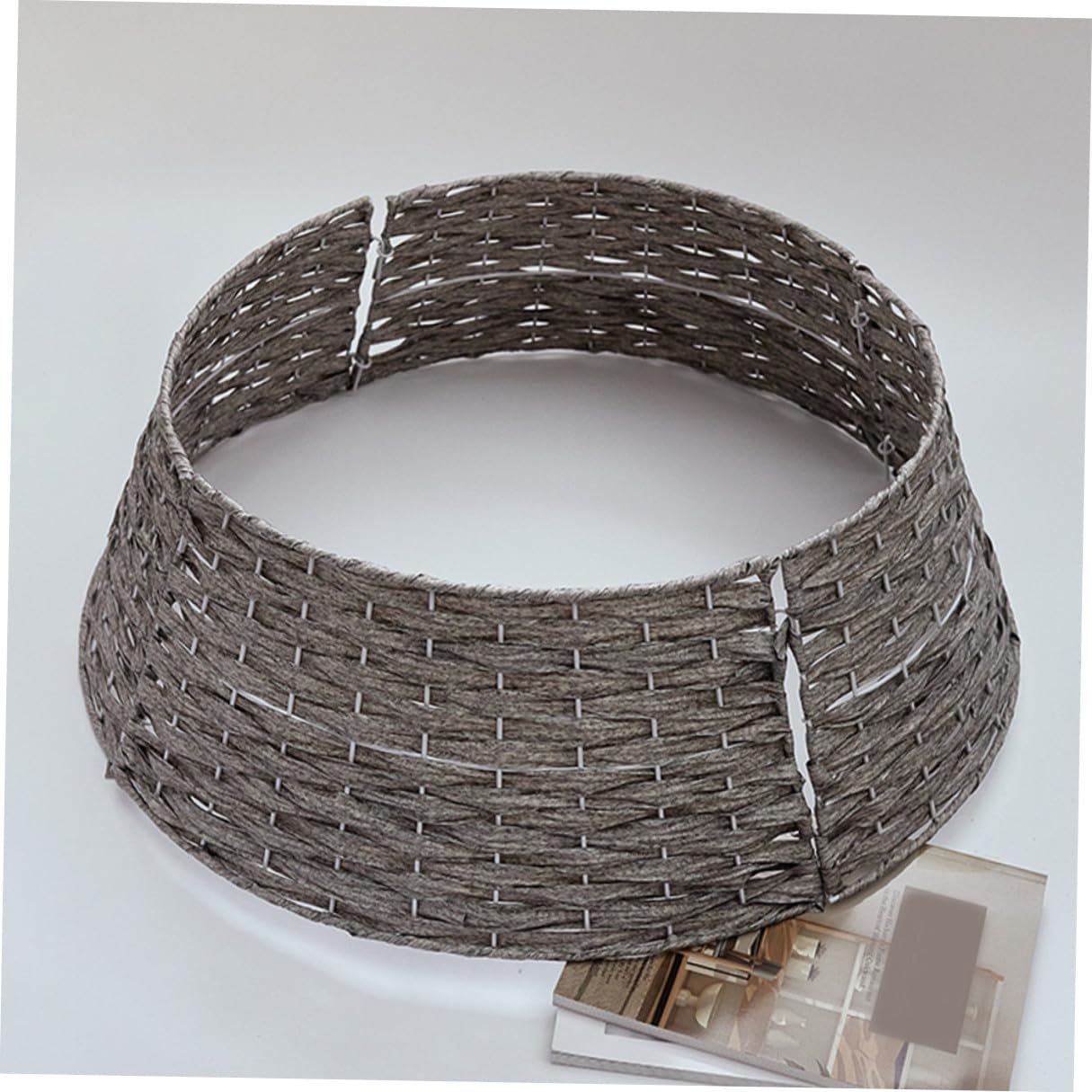 Falda para Árbol de Navidad Rústica Pequeña Gris Cubierta Decorativa de Base para Árbol Collar Tejido a Mano para Decoración Navideña en Hogar y Oficina