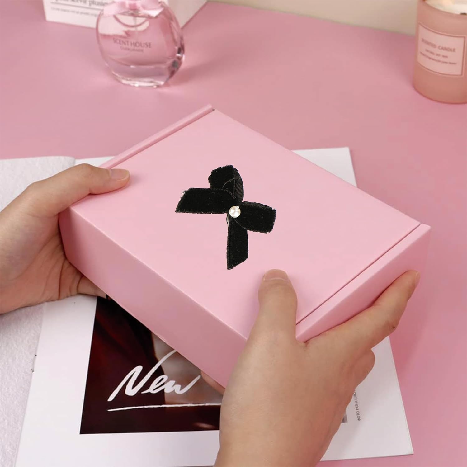 60pcs Mini Velevt Ribbon Bows 1 Inch with Pearl Ribbon Flowers Appliques DIY Craft for Sewing, Scrapbooking, Wedding, Gift,Christmas Decoration(Black) - Image 5