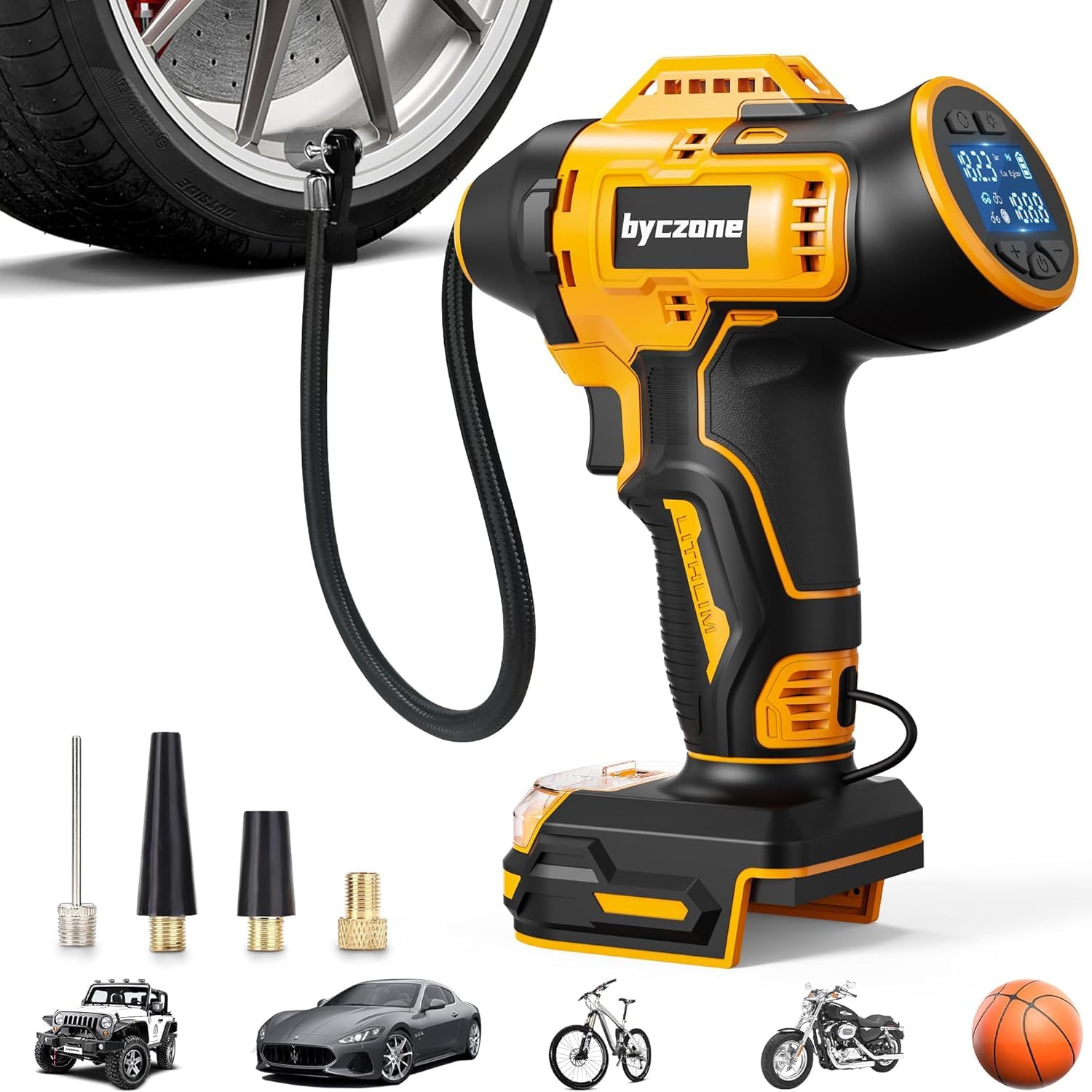 Inflador de neumáticos compatible con batería Dewalt de 20 V máximo, compresor de aire inalámbrico de 160 PSI con adaptador de coche de 12 V CC, medidor de presión digital LCD para coche, bicicleta