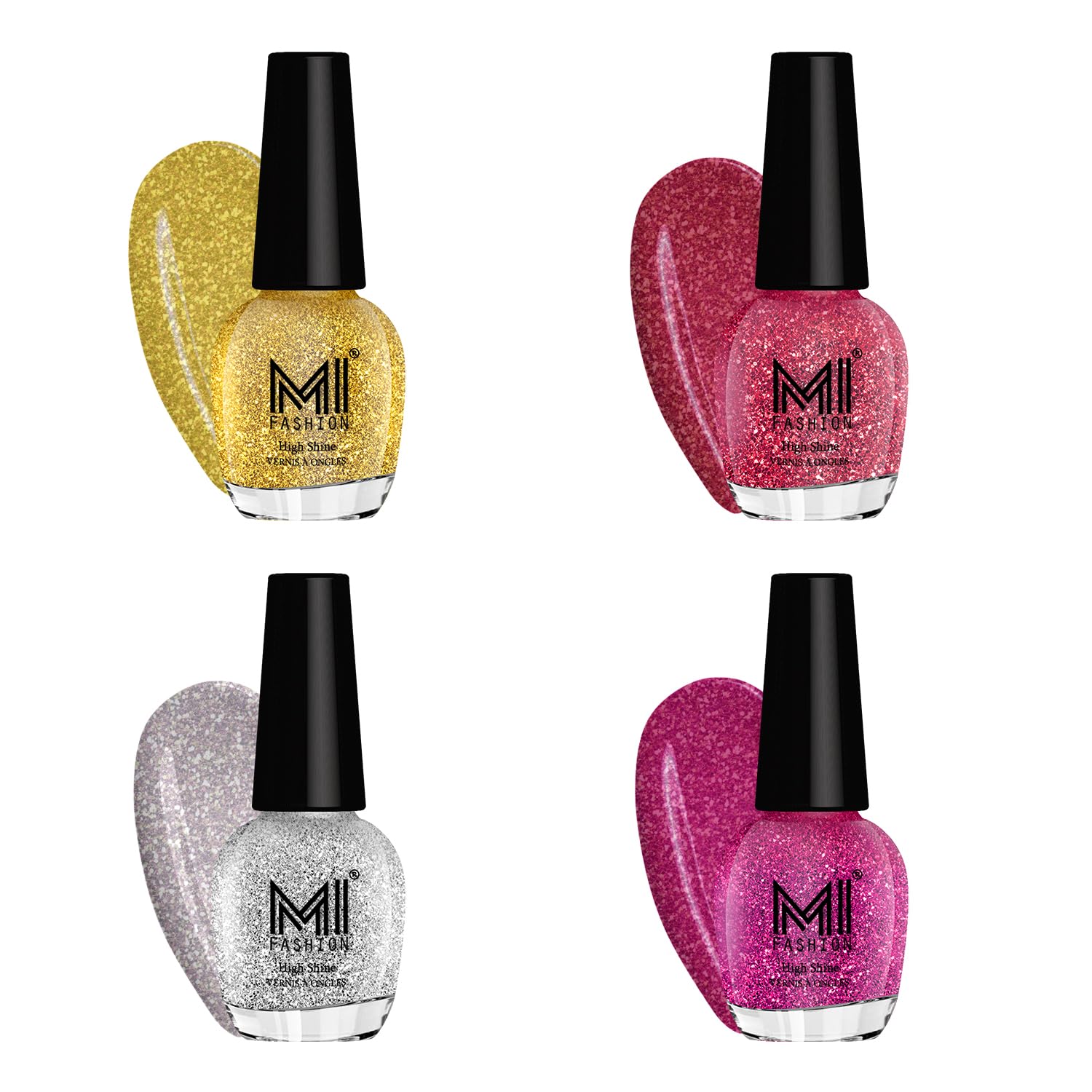 MI Fashion Platinum Collection 12 ml each Set of 4 Glitter High Shine Long Lasting Nail Polish Colors at Your Fingertips(Golden Gold,Silver,Silver Gold,Radium)-image-13