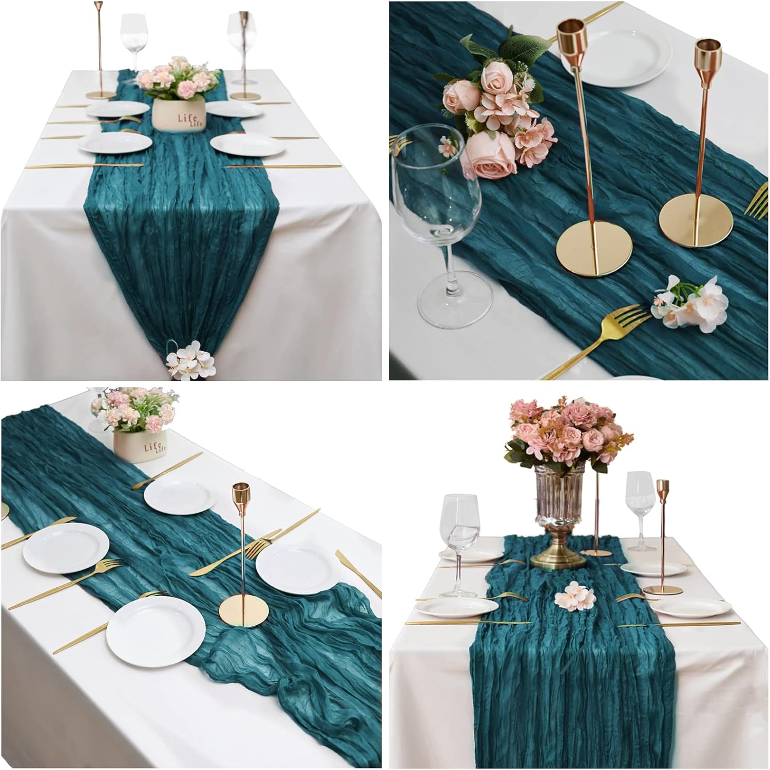 15 Pack Dark Teal Cheesecloth Table Runner 10Ft Romantic Cheese Cloth Table Runner 35 x120Inch Gauze Boho Table Runners for Wedding Birthday Party Bridal Baby Shower Reception Christmas Holiday Decor