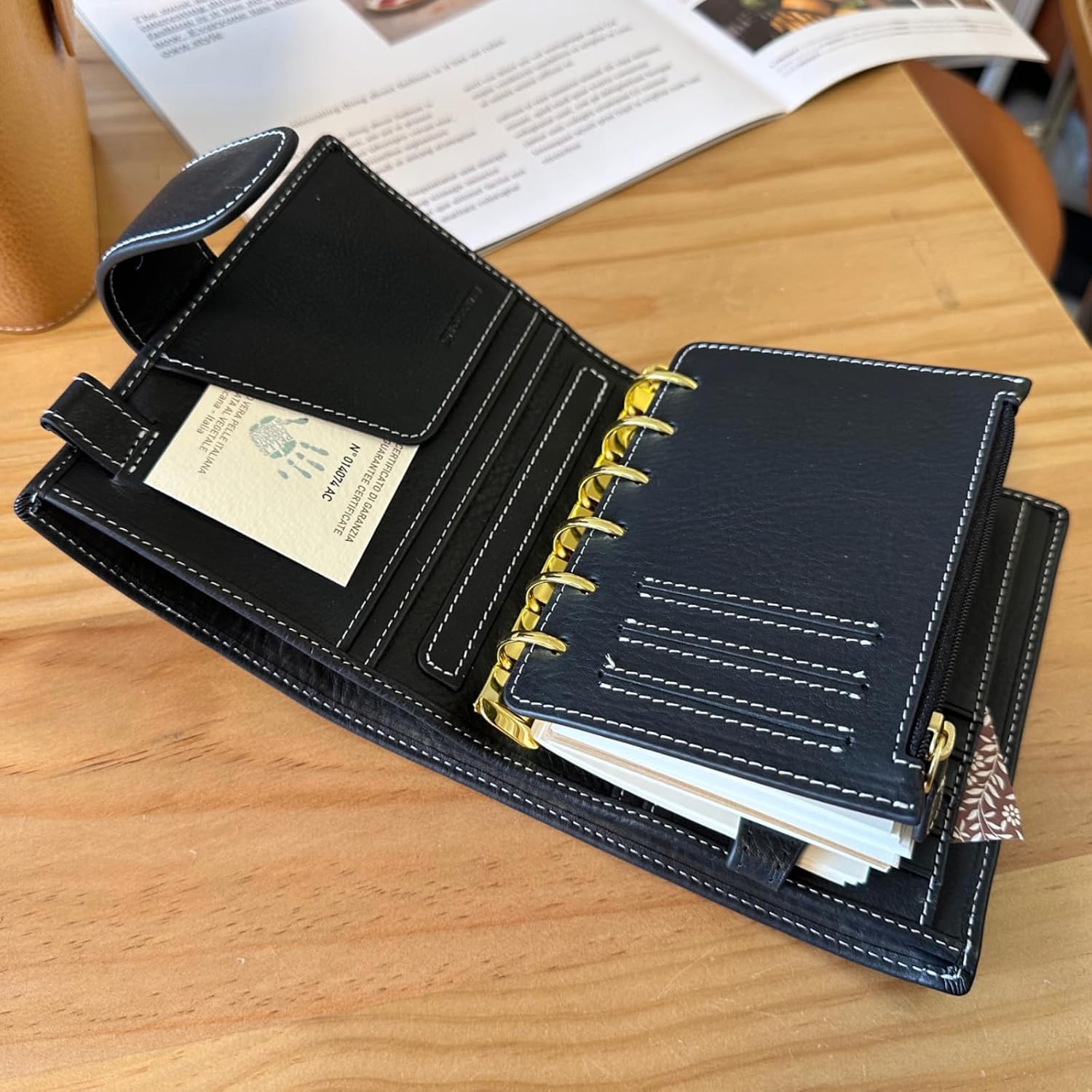 A7 Organizer Minerva Box Genuine Leather Journal Notebook,Stalogy Rings Planner Pocket size Notebook with 25MM Binder Mini Agenda Diary (Black)