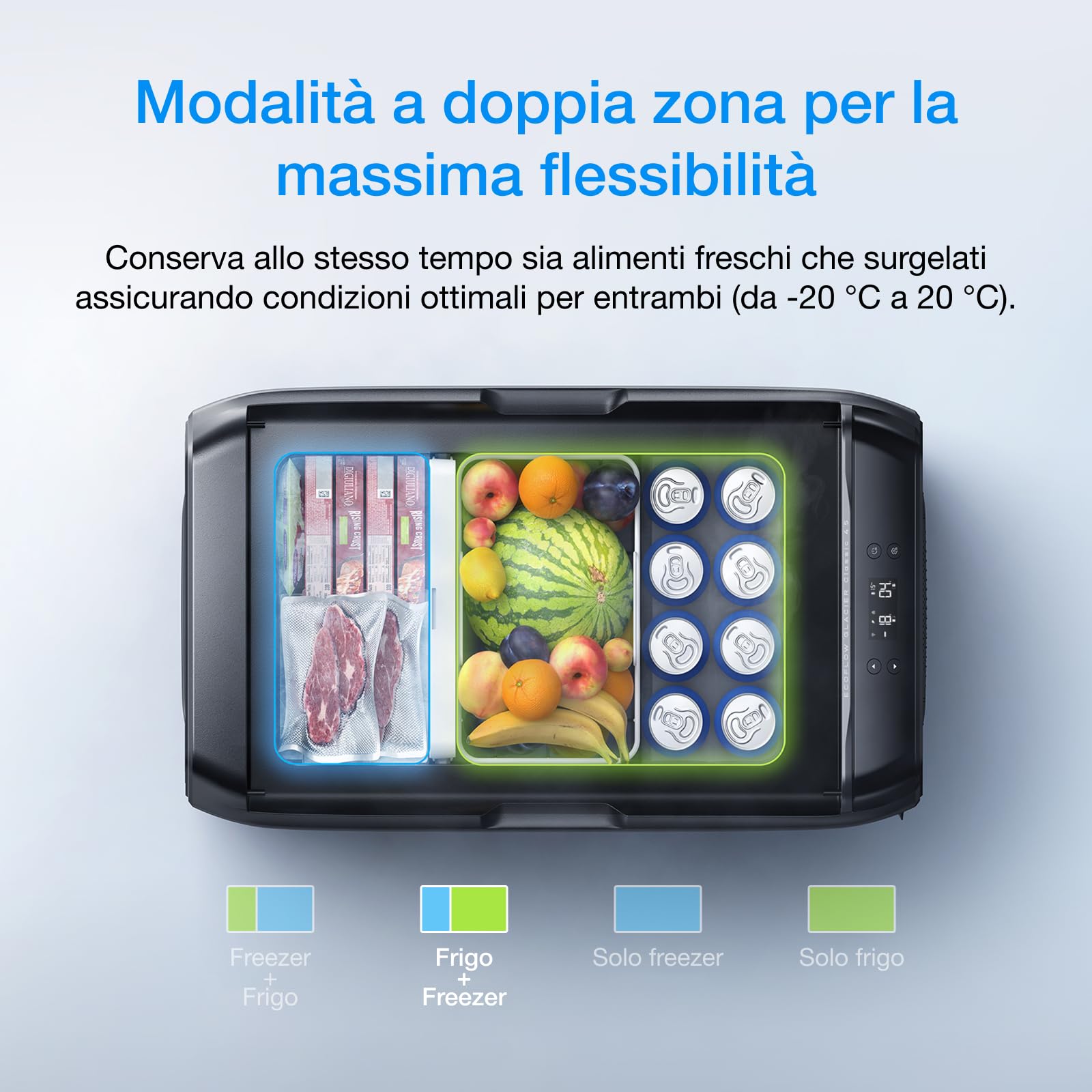 EF ECOFLOW GLACIER Classic 45L Frigorifero congelatore Portatile con Batteria da 298 Wh, Cooler 2 Zone, per Auto Raffreddamento Autonomo 39 h, Campeggio Viaggi Pesca e Off-grid