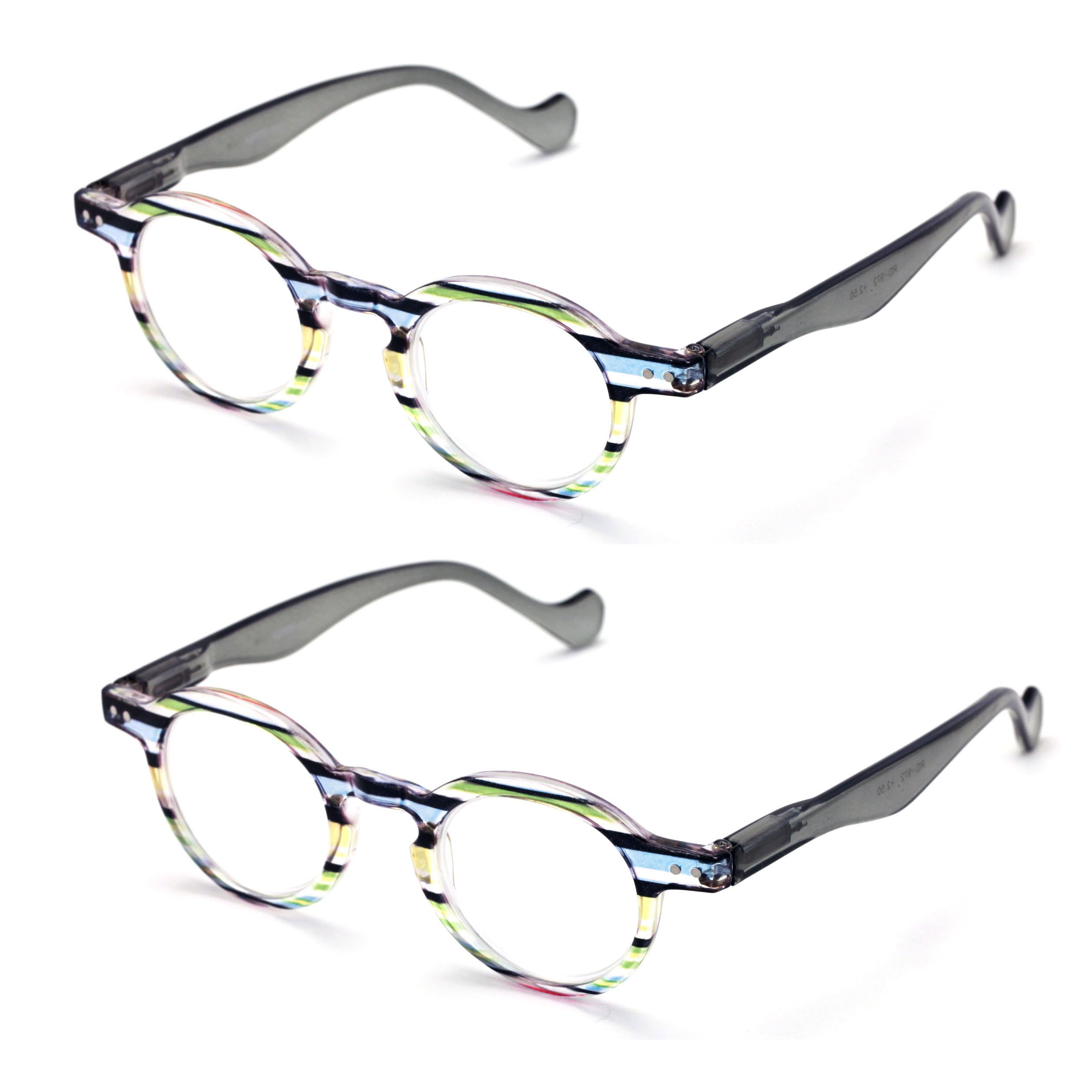 V.W.E. 2 Pairs of Professor Round Circle Reader With Spring Hinges Men Women Translucent Keyhole Reading Glasses