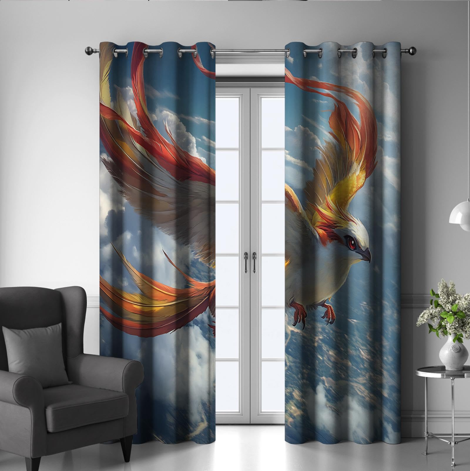 Zasłony zaciemniające dla zwierząt 2 panele Żółty design z ptakiem Izolowane termicznie dźwiękoszczelne zasłony okienne do pokoju dziecięcego 2xB168xH229