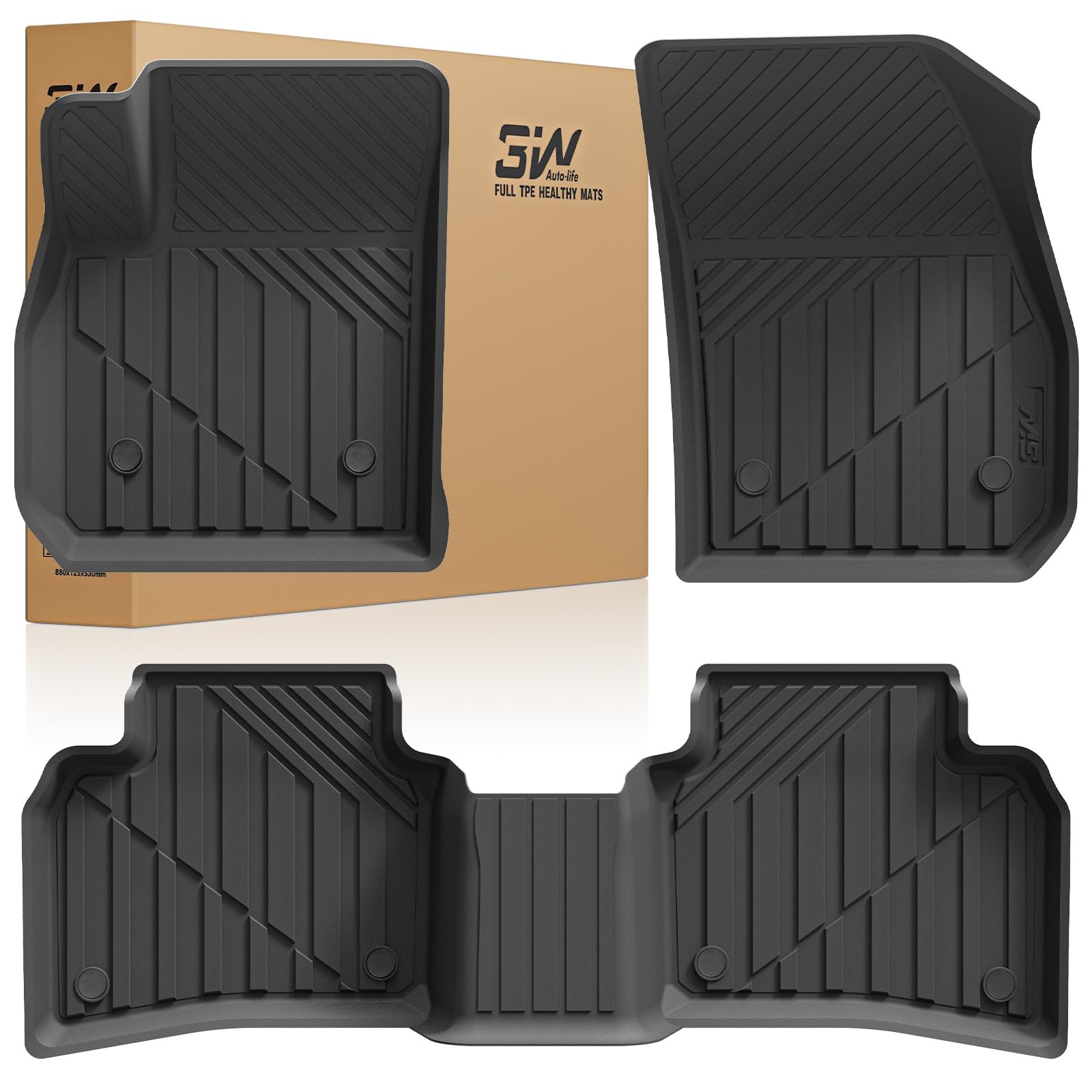 3W Floor Mats for Cadillac XT4 2019-2024 2025, Custom Fit TPE All Weather Car Accessories Cadillac Xt4 Floor Liner, 1st and 2nd Row Car Mats Black