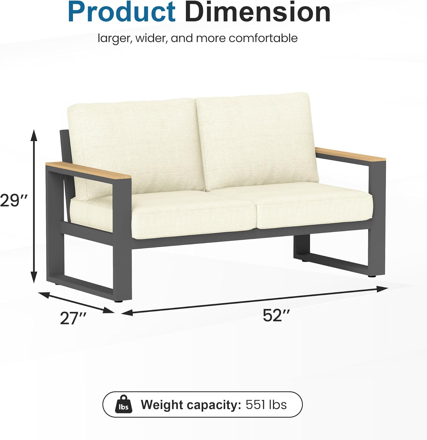 RoyalCraft Aluminum Outdoor Loveseat, All-Weather Metal Patio Loveseat with Height-Adjustable Feet, Outdoor Love Seat for Porch Backyard Garden, Beige