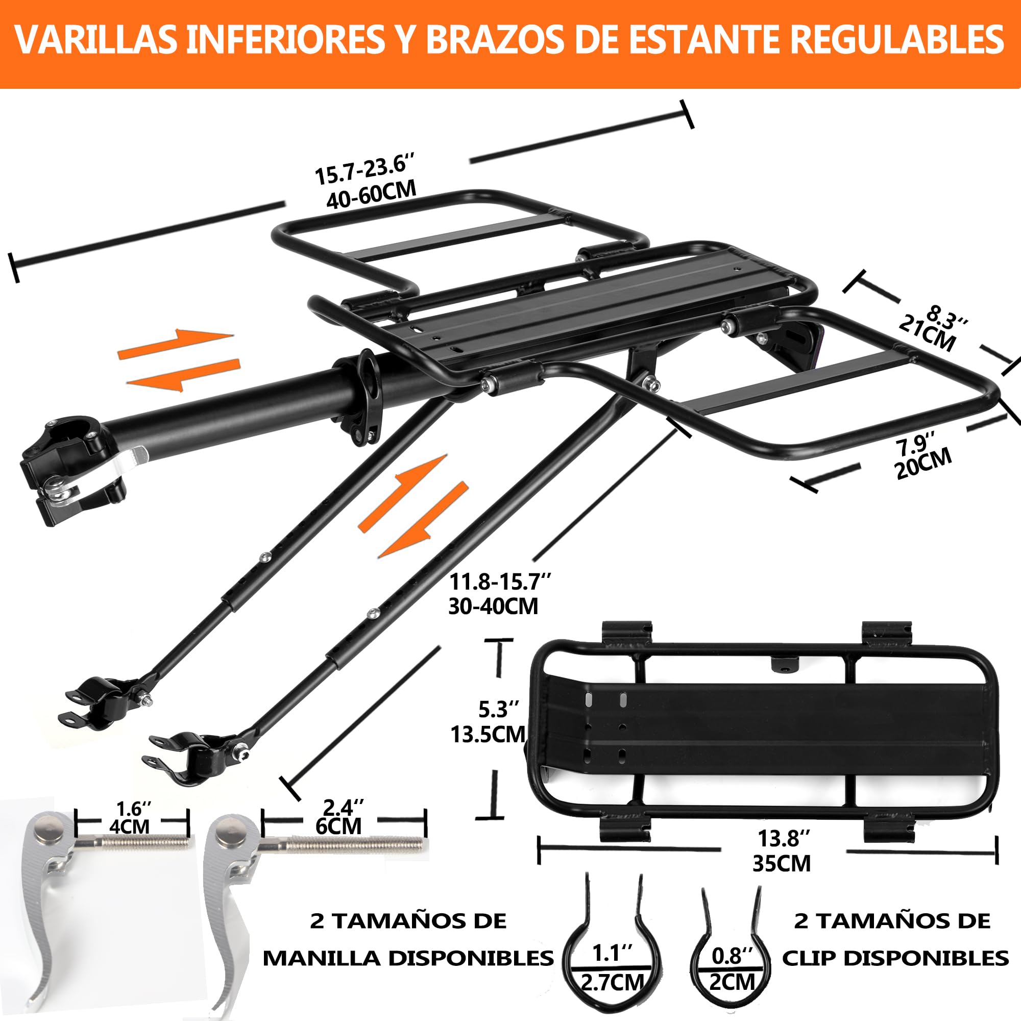 Portabultos Bicicleta Trasero Plegable con Alas Anchas, Liberación Rápida, Universal, Gran Capacidad, Regulable en Altura para Bicicletas de 24 a 29 Pulgadas