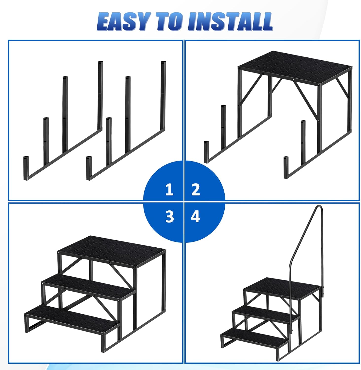 Hot Tub Steps with Handrail｜3 Step RV Steps｜Update 3.0 Outdoor RV Stair with Anti-Slip Pedals｜RV Ladders for Travel Trailers｜Heavy Duty Mobile Home Steps for Camper, Porch, Spa