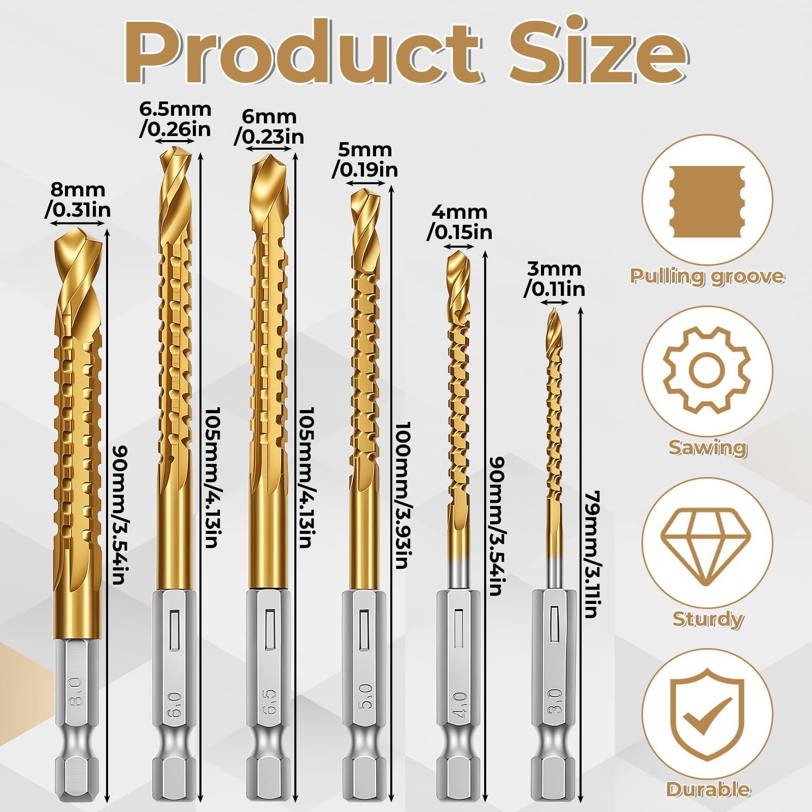 Titanium Drill Bit Set - 6 Pcs for Metal, Wood, Plastic -2
