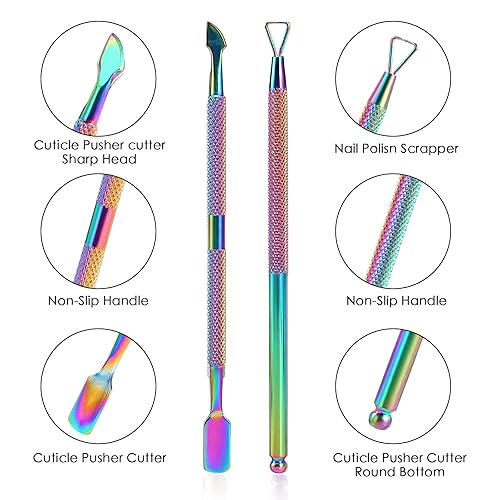 Miniatura 31 de Yinyin - Corta cutículas y empujador de cutículas, profesional de acero inoxidable y duradero, para dedos de manos y pies, pedicura y manicura Negro