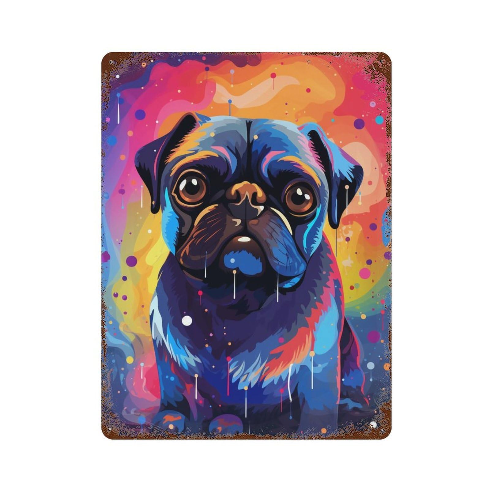 Colorful Pug Art Print 15.7"x11.8" Decorative Tin Sign, Retro Wall Decor for Bistro, Counter And Cafe Decor