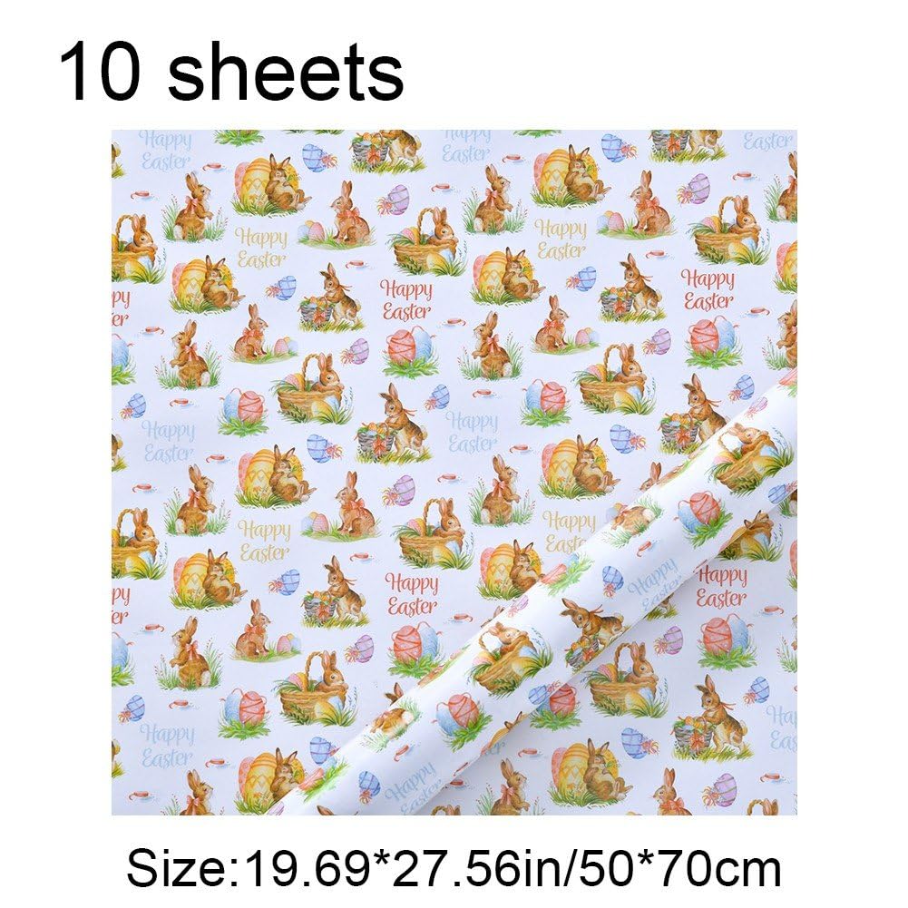 Papier do pakowania wielkanocnego, 10 arkuszy jajka wielkanocnego króliczek papier do pakowania prezentów wielkanocnych papier do pakowania prezentów na Wielkanoc Wiosnę Pakowanie prezentów DIY Craft