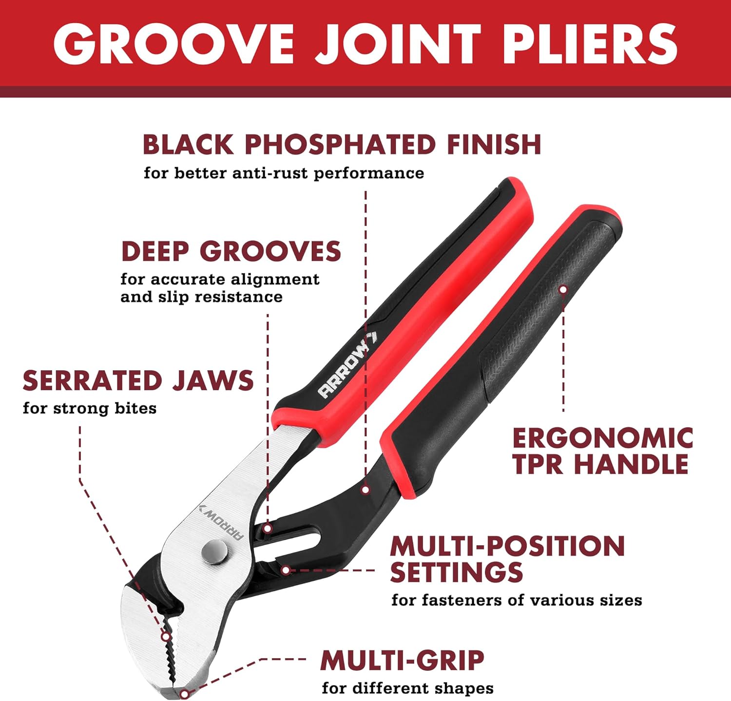 ARROW 10-Inch Groove Joint Pliers and ARROW 2-Piece Groove Joint Pliers, 8" & 10"