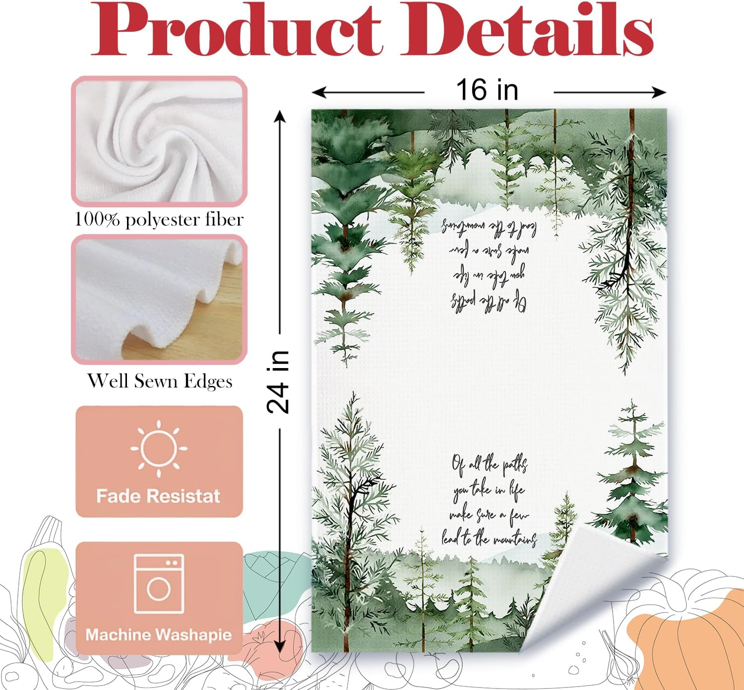 Inspirational Mountain Forest Kitchen Towels, Camping Hiking Lover Gifts Dish Tea Towels, of All The Paths You Take in Life Decorative Hand Towel for Bathroom Kitchen, 16x24 Inch - Image 6