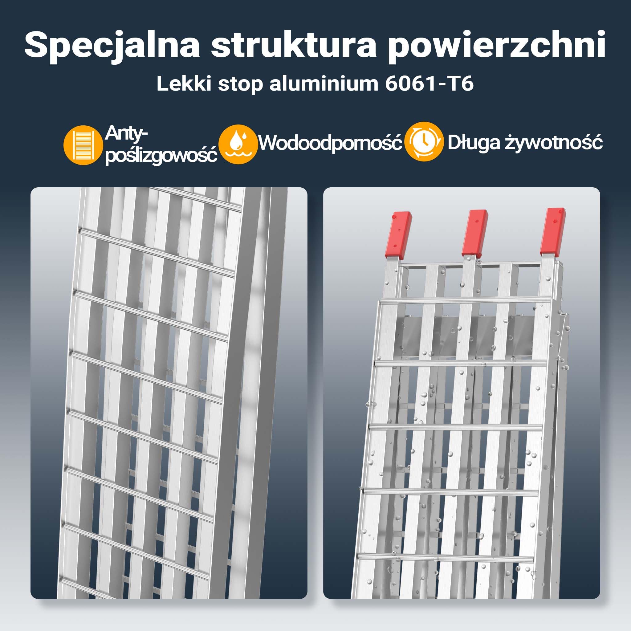 Wiltec Składany najazd aluminiowy o długości 310 cm i udźwigu 540 kg, lekka i łatwa rampa do przechowywania, do załadowania quadów i motocykli
