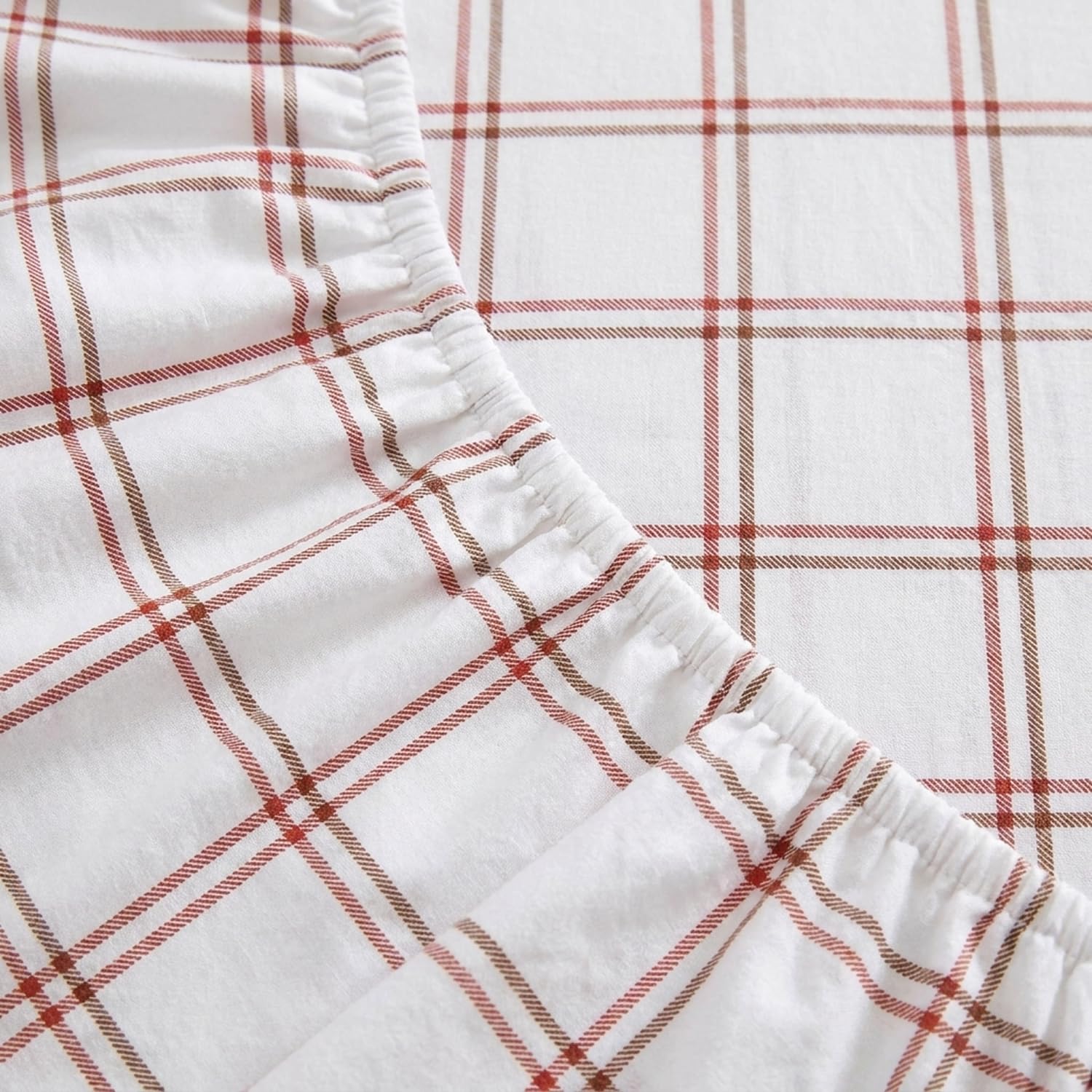 Eddie Bauer - Juego de sábanas Queen, Juego de Ropa de Cama de Franela de algodón, Cepillado para Mayor suavidad, decoración acogedora del hogar (Naranja a Cuadros Westridge a Cuadros, Queen)