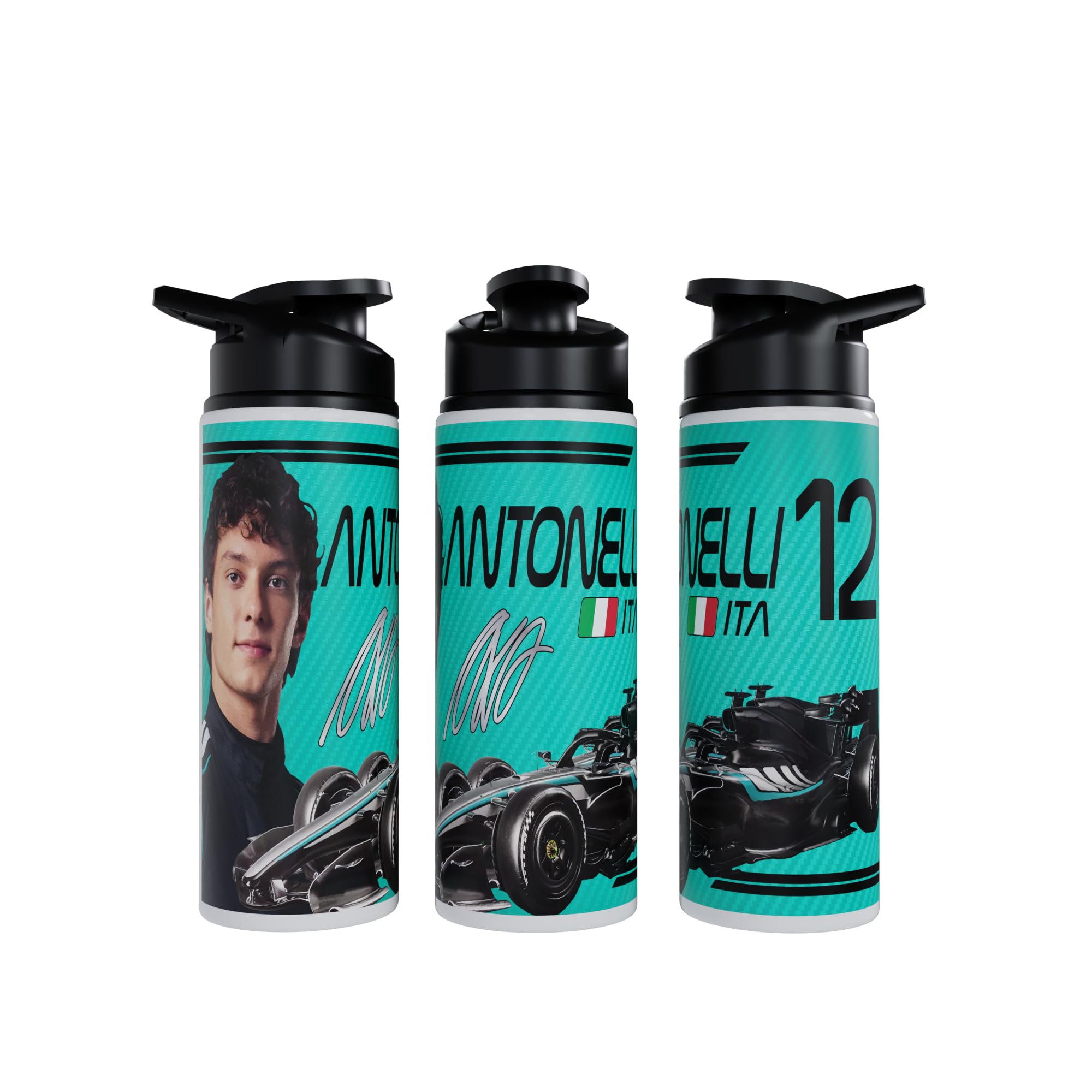 Partisan Antonelli Water Bottle F1 inspired Racing Fan Gift 750ml or 600ml Aluminium Sports Bottle with Flip Lid Carry Handle 2026 (Aqua, 600, Millilitres)