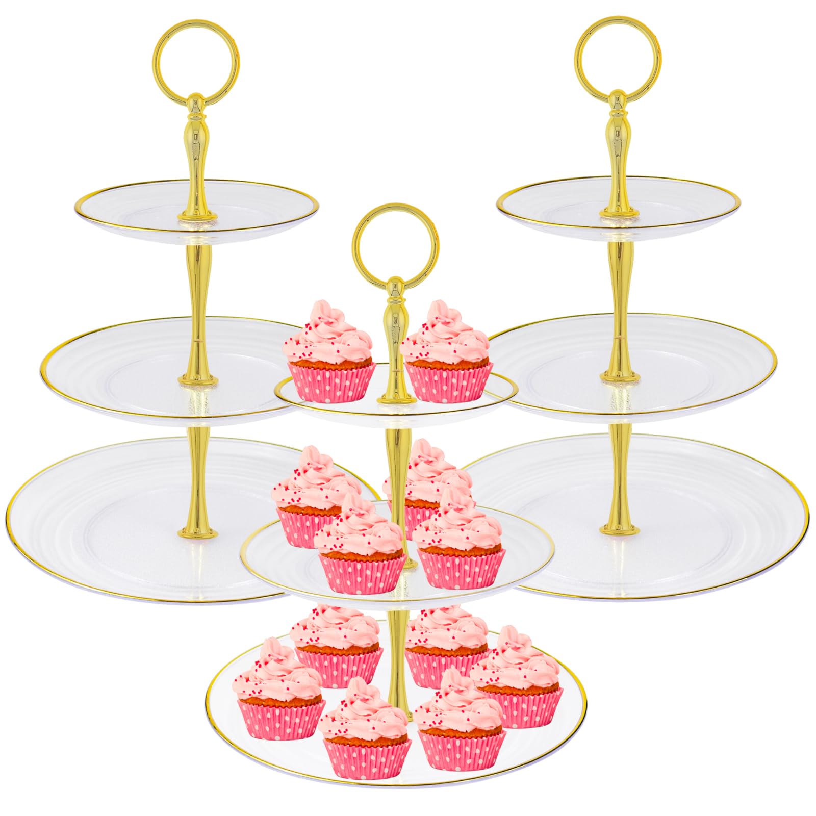 3 Pcs Cupcake Stand Set-Dessert TableDisplay Set with 3-Tier Cupcake Stands Perfect for Wedding Baby Shower HomeBirthdav Tea Party Decoration (Clear)
